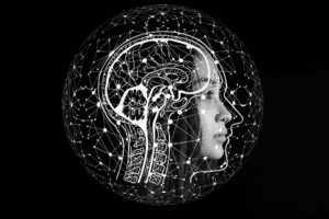 Image montrant un cerveau stylisé fusionnant avec des circuits électroniques, symbolisant l’union entre intelligence humaine et machine. Illustration mettant en avant le concept d’IA comme interface entre l’homme et la technologie.